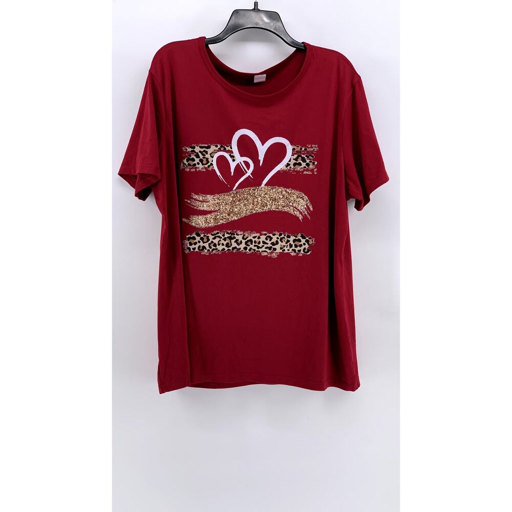 UNBRANDED Women's Plus Red Printed Short Sleeve Top SZ 4XL
